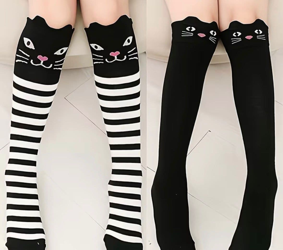 Cat Knee High Socks Striped and Black