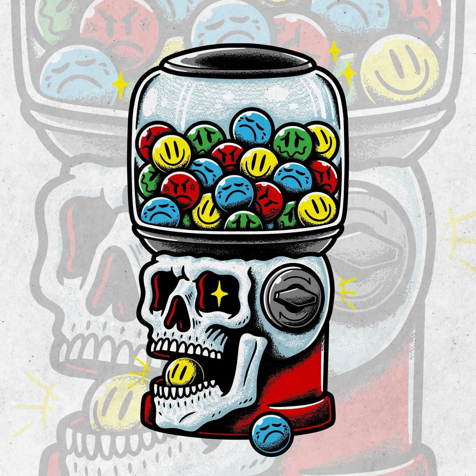 Skull Gumball Machine whie T-Shirt kids  — image 2